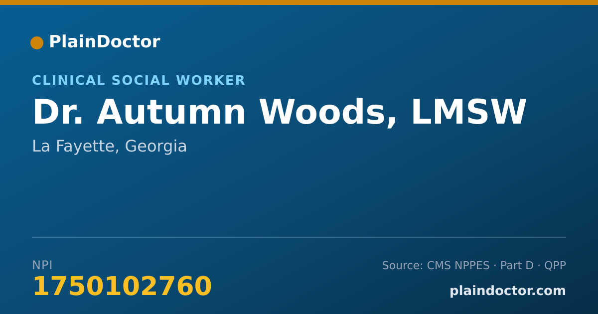 Shareable card for Autumn Woods, LMSW - Clinical Social Worker, La Fayette, GA