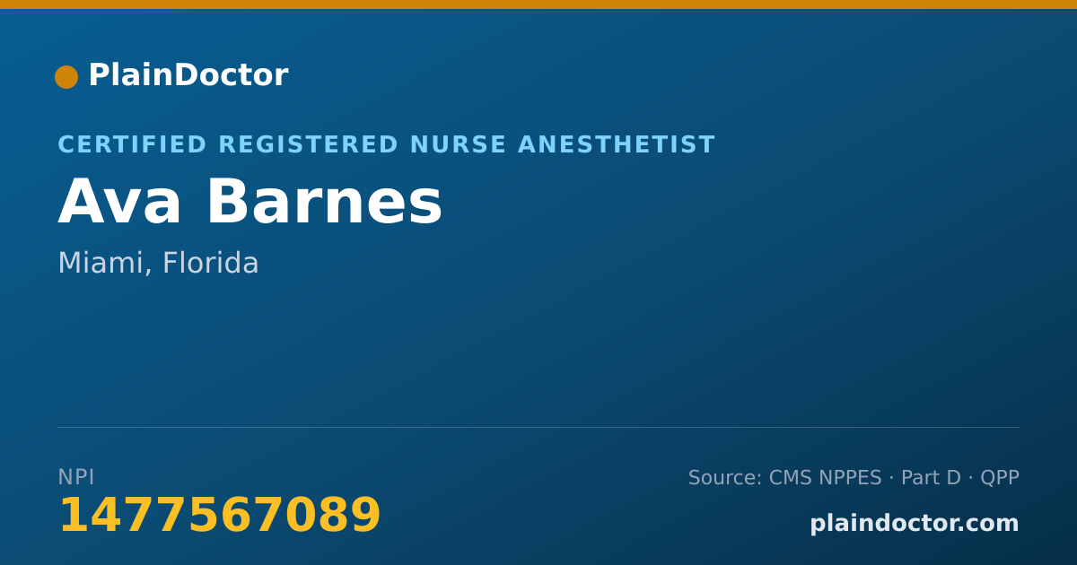 Shareable card for Ava Barnes - Certified Registered Nurse Anesthetist, Miami, FL