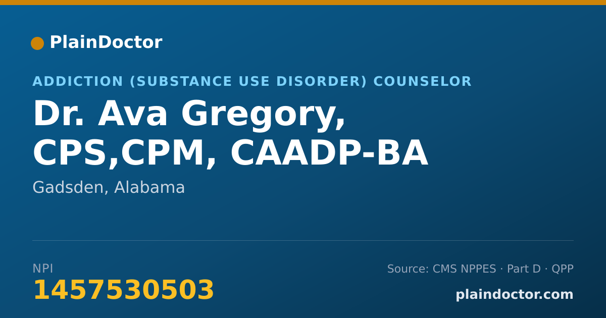 Shareable card for Ava Gregory, CPS,CPM, CAADP-BA - Addiction (Substance Use Disorder) Counselor, Gadsden, AL
