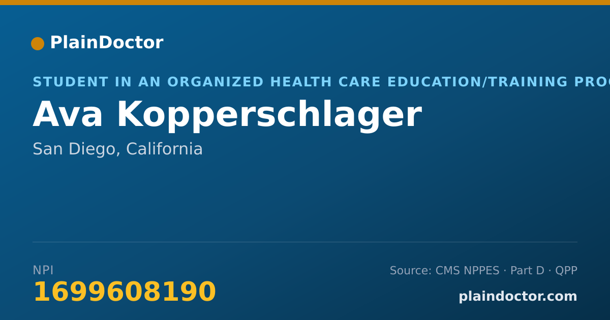 Shareable card for Ava Kopperschlager - Student in an Organized Health Care Education/Training Program, San Diego, CA