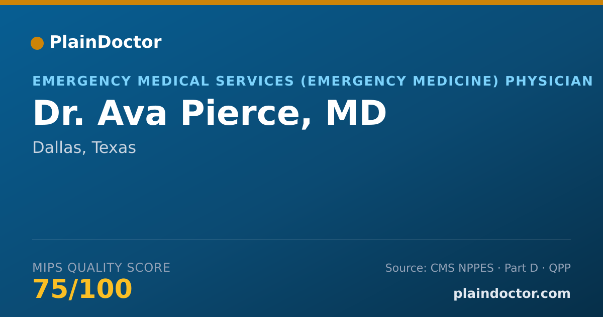 Shareable card for Ava Pierce, MD - Emergency Medical Services (Emergency Medicine) Physician, Dallas, TX