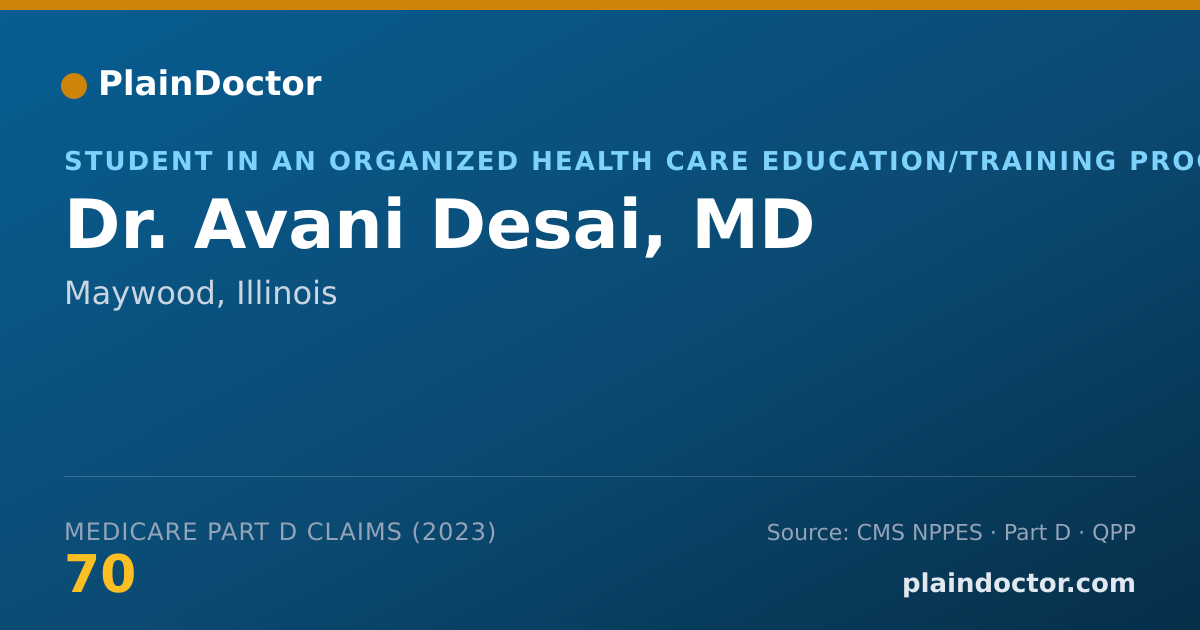 Shareable card for Avani Desai, MD - Student in an Organized Health Care Education/Training Program, Maywood, IL