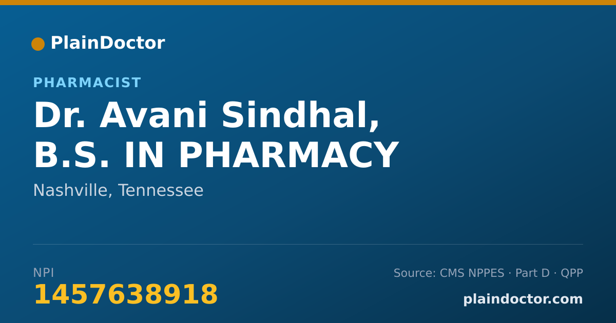 Shareable card for Avani Sindhal, B.S. IN PHARMACY - Pharmacist, Nashville, TN