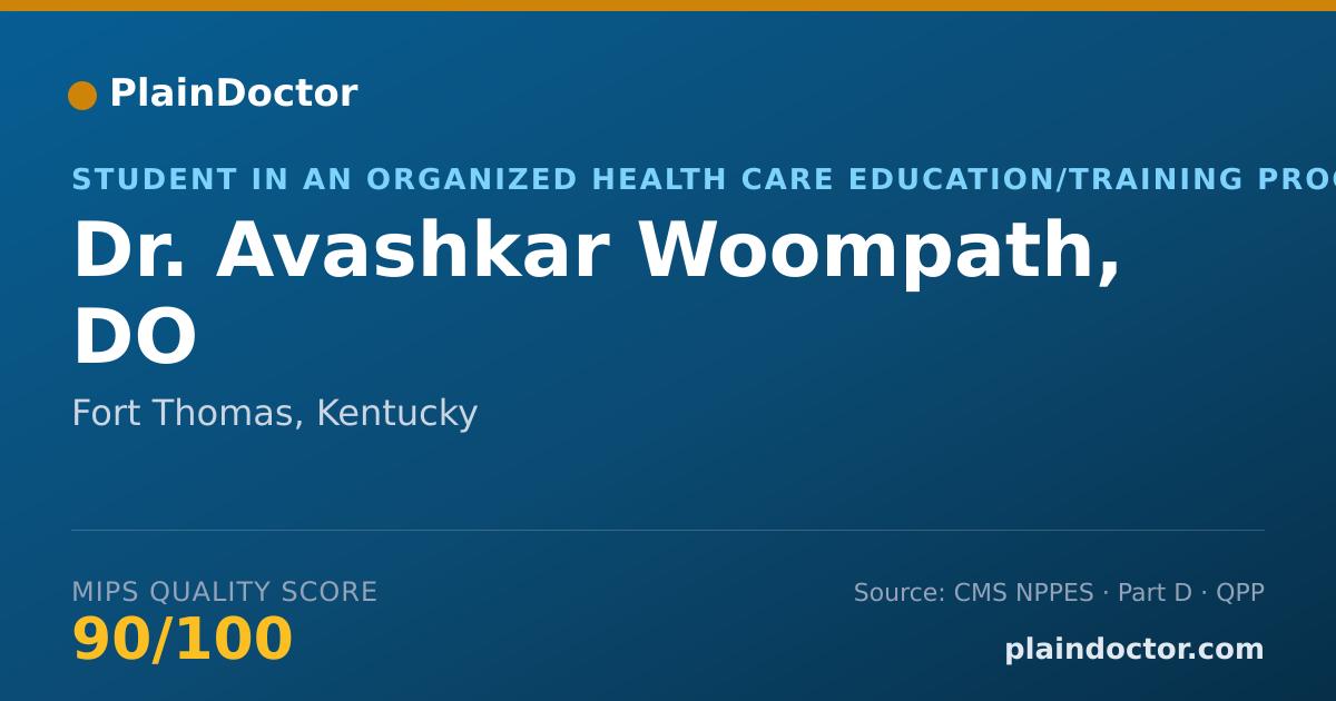 Shareable card for Avashkar Woompath, DO - Student in an Organized Health Care Education/Training Program, Fort Thomas, KY