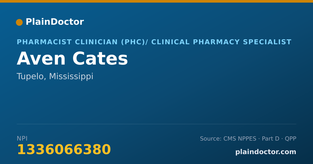 Shareable card for Aven Cates - Pharmacist Clinician (PhC)/ Clinical Pharmacy Specialist, Tupelo, MS