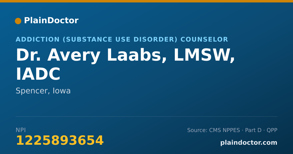 Shareable card for Avery Laabs, LMSW, IADC - Addiction (Substance Use Disorder) Counselor, Spencer, IA