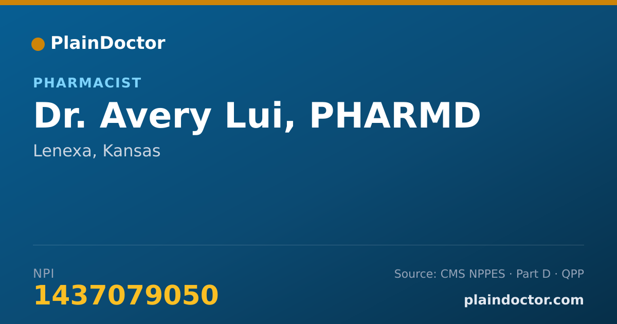 Shareable card for Avery Lui, PHARMD - Pharmacist, Lenexa, KS