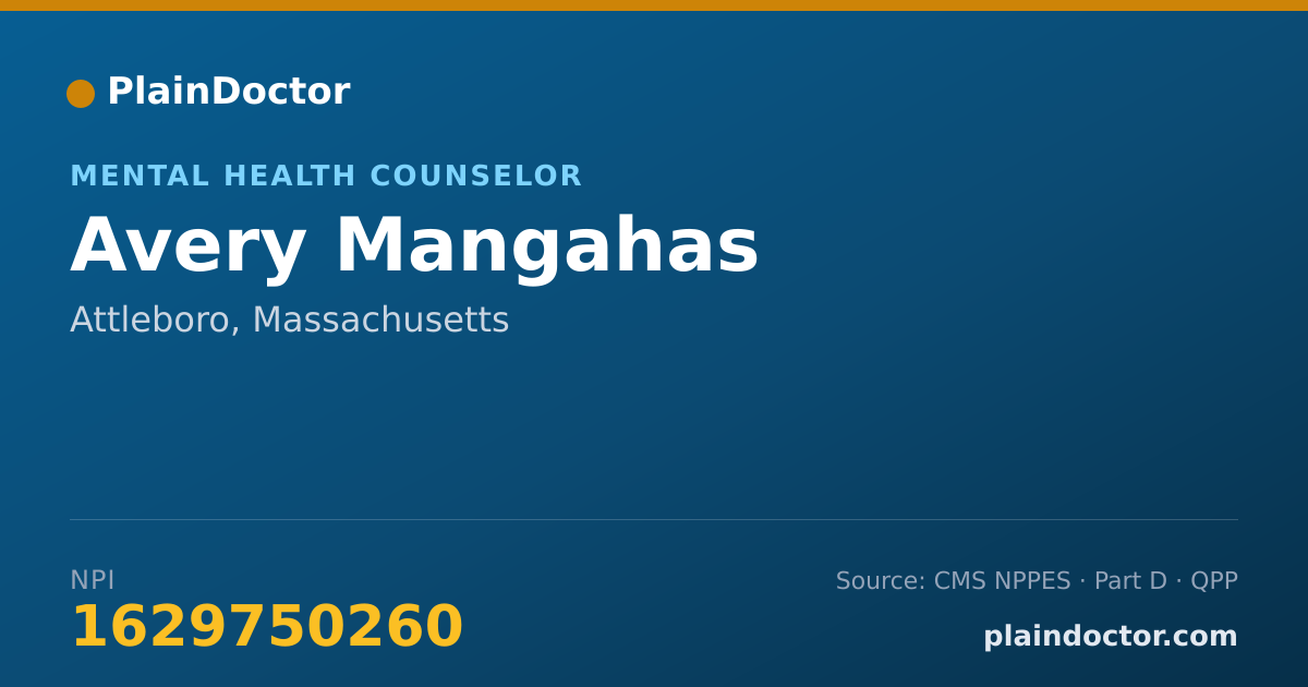 Shareable card for Avery Mangahas - Mental Health Counselor, Attleboro, MA