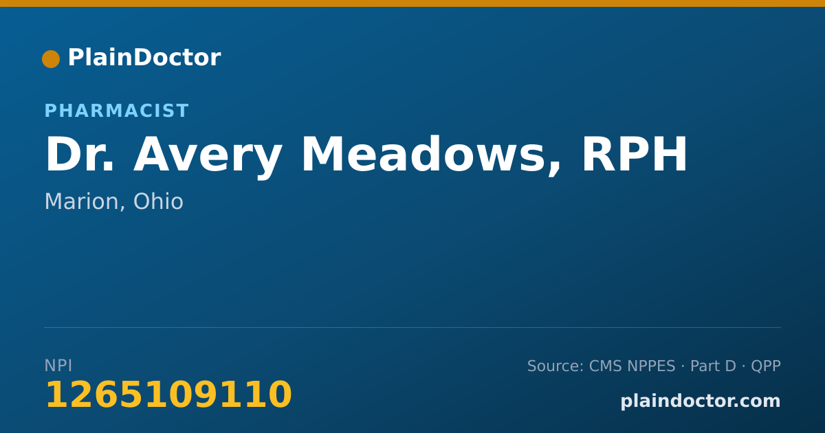 Shareable card for Avery Meadows, RPH - Pharmacist, Marion, OH