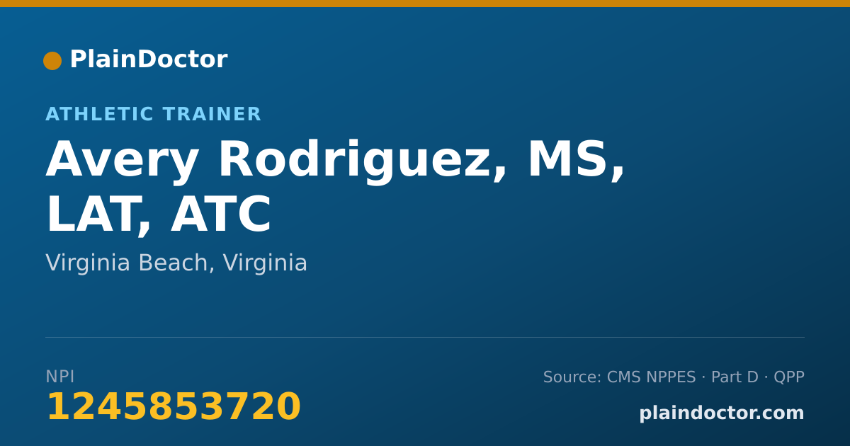 Shareable card for Avery Rodriguez, MS, LAT, ATC - Athletic Trainer, Virginia Beach, VA