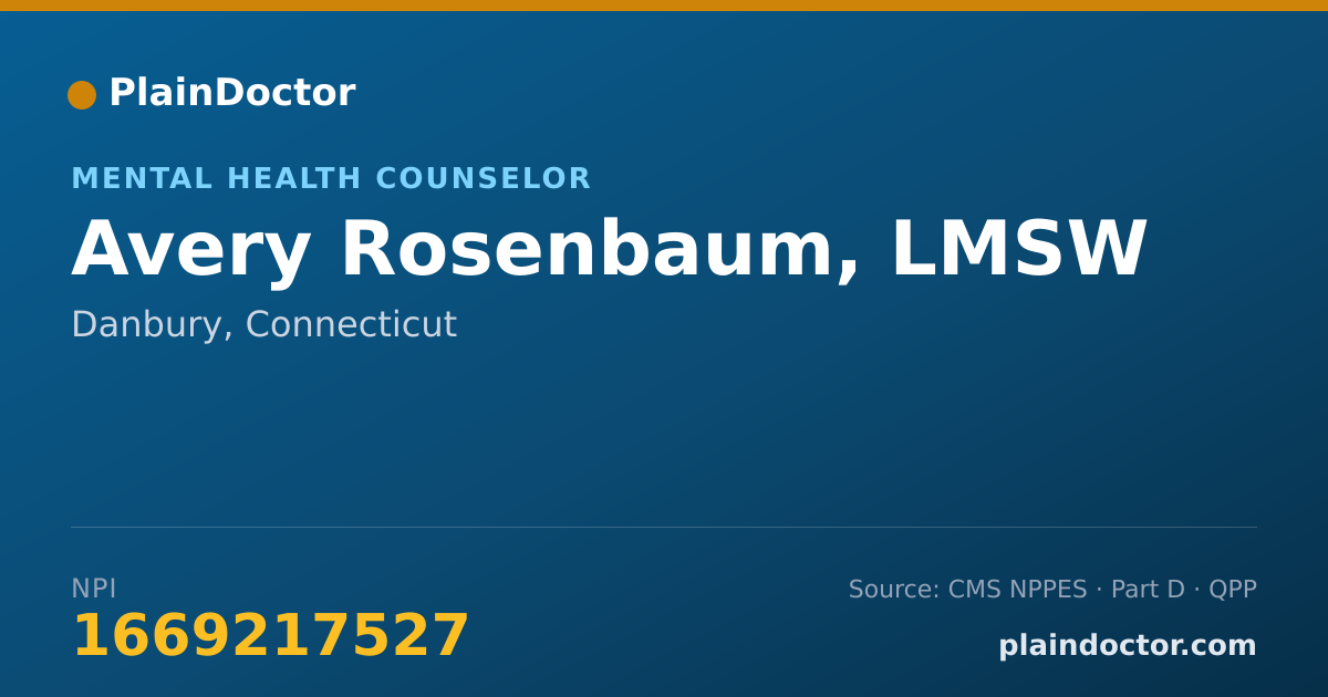 Shareable card for Avery Rosenbaum, LMSW - Mental Health Counselor, Danbury, CT