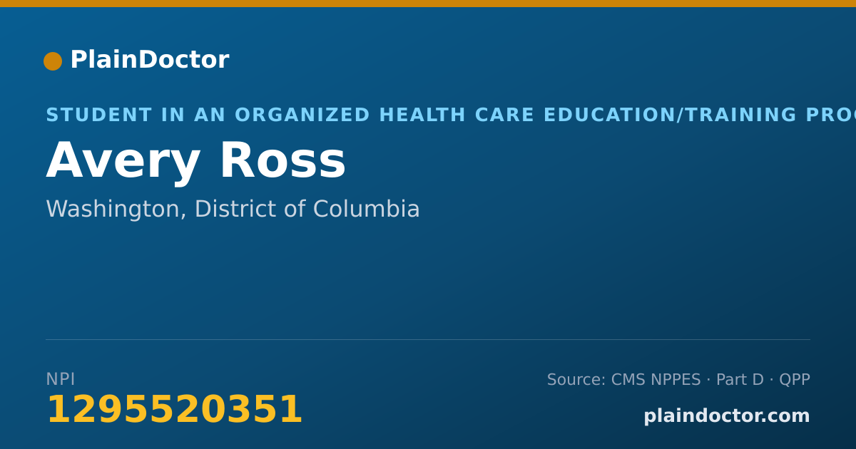 Shareable card for Avery Ross - Student in an Organized Health Care Education/Training Program, Washington, DC