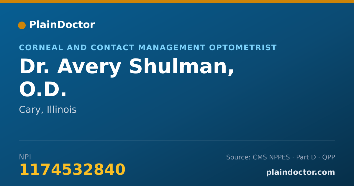 Shareable card for Avery Shulman, O.D. - Corneal and Contact Management Optometrist, Cary, IL