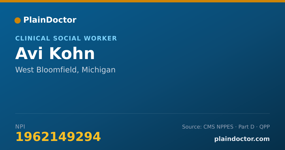 Shareable card for Avi Kohn - Clinical Social Worker, West Bloomfield, MI