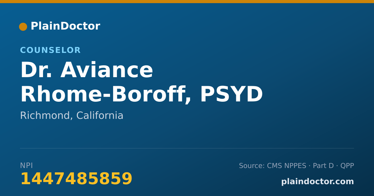 Shareable card for Aviance Rhome-Boroff, PSYD - Counselor, Richmond, CA