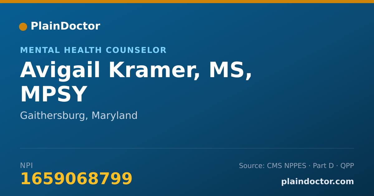 Shareable card for Avigail Kramer, MS, MPSY - Mental Health Counselor, Gaithersburg, MD