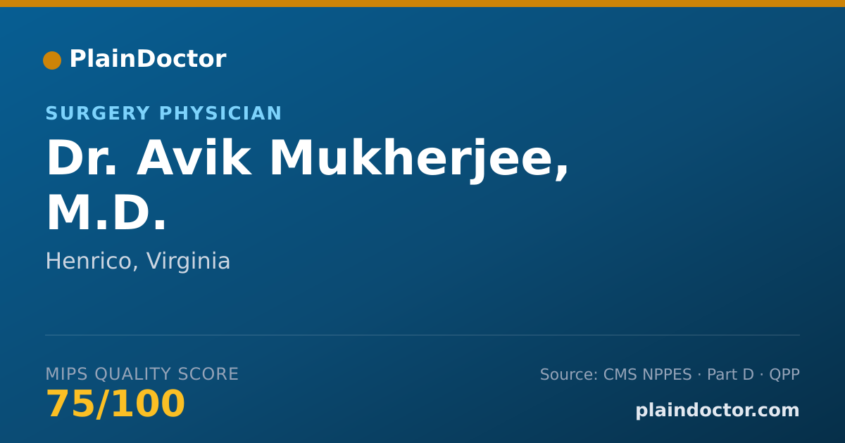 Shareable card for Avik Mukherjee, M.D. - Surgery Physician, Henrico, VA