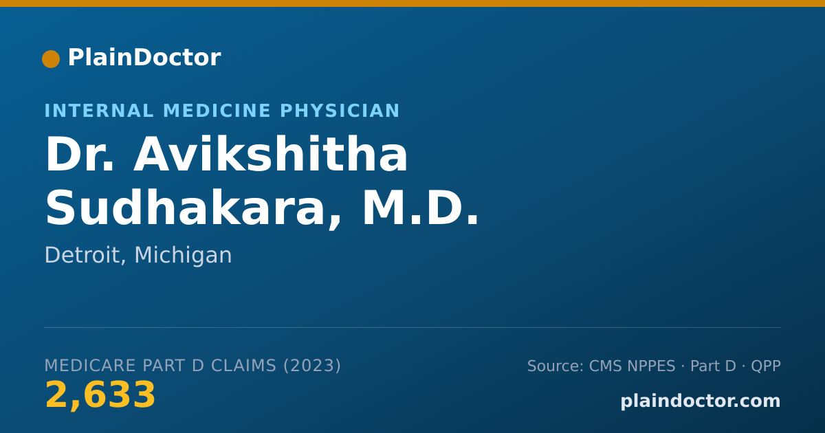 Shareable card for Avikshitha Sudhakara, M.D. - Internal Medicine Physician, Detroit, MI
