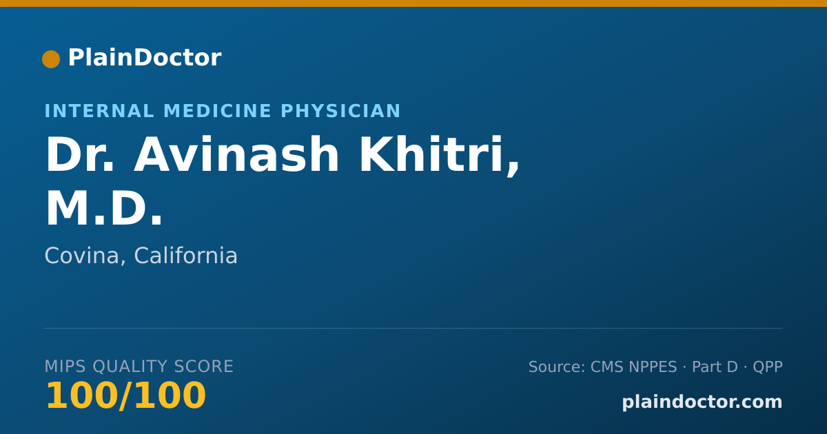 Shareable card for Avinash Khitri, M.D. - Internal Medicine Physician, Covina, CA