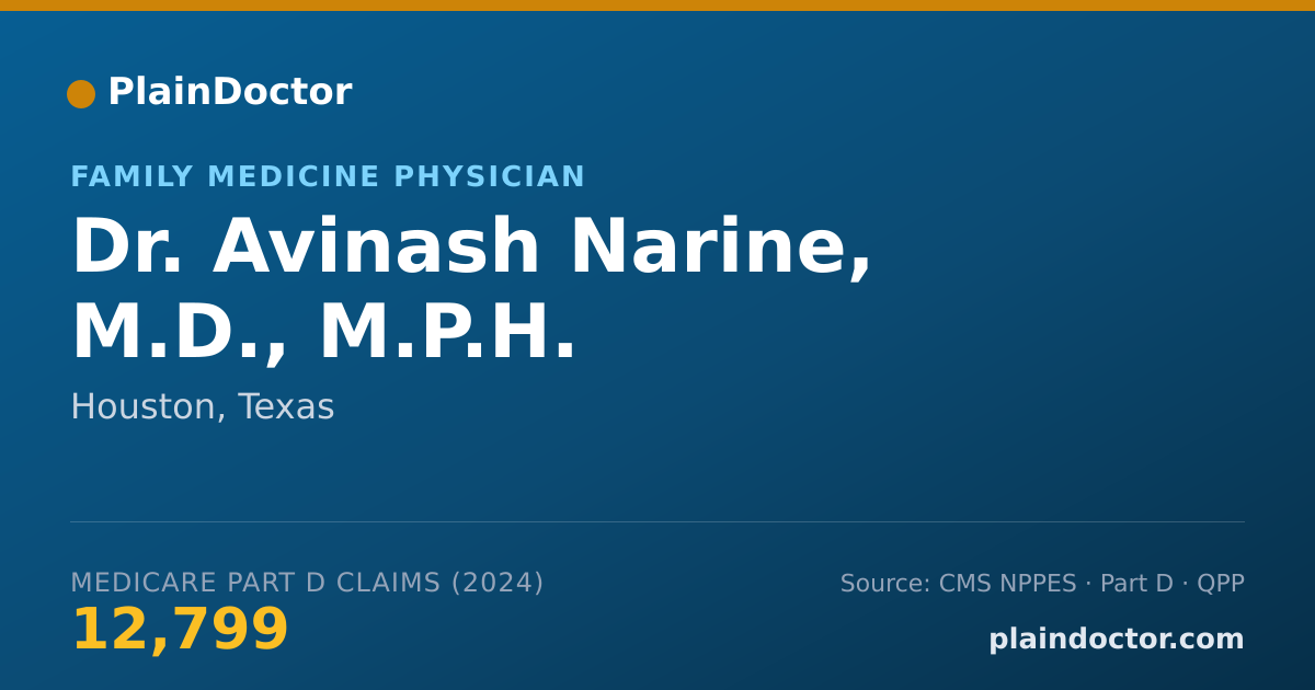 Shareable card for Avinash Narine, M.D., M.P.H. - Family Medicine Physician, Houston, TX
