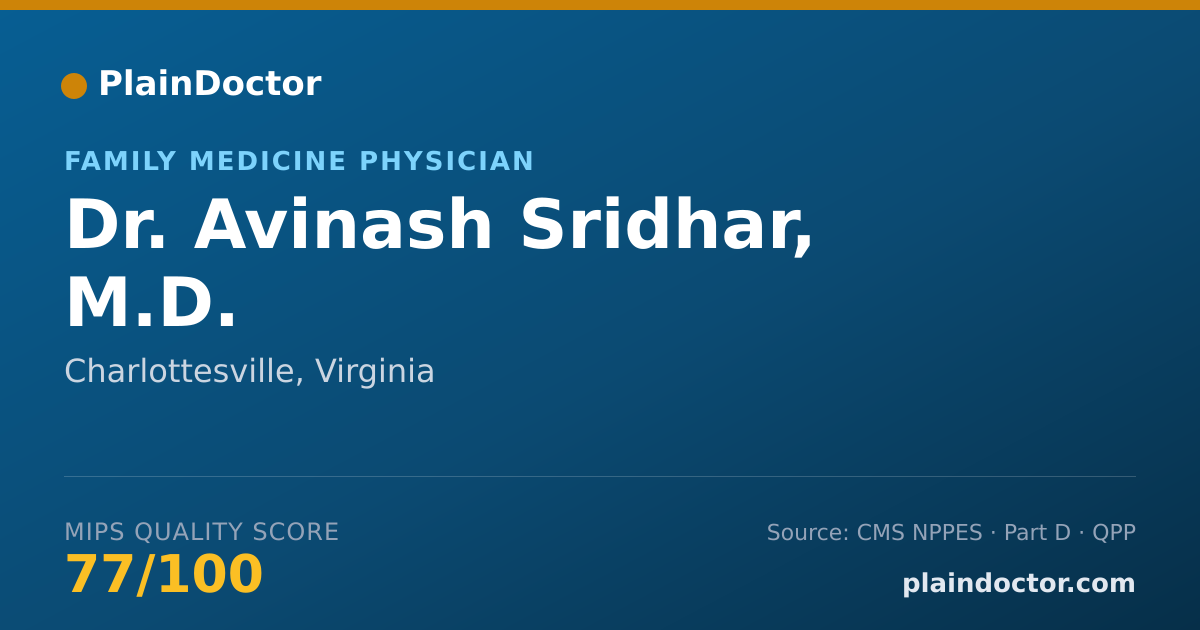 Shareable card for Avinash Sridhar, M.D. - Family Medicine Physician, Charlottesville, VA