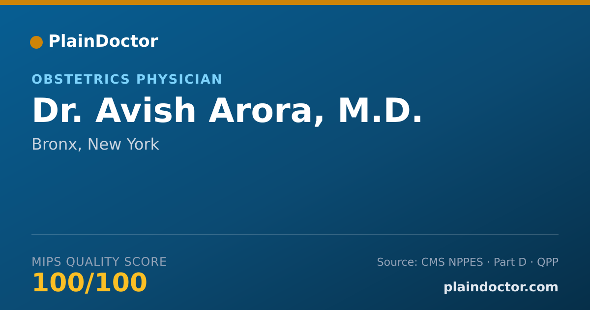 Shareable card for Avish Arora, M.D. - Obstetrics Physician, Bronx, NY