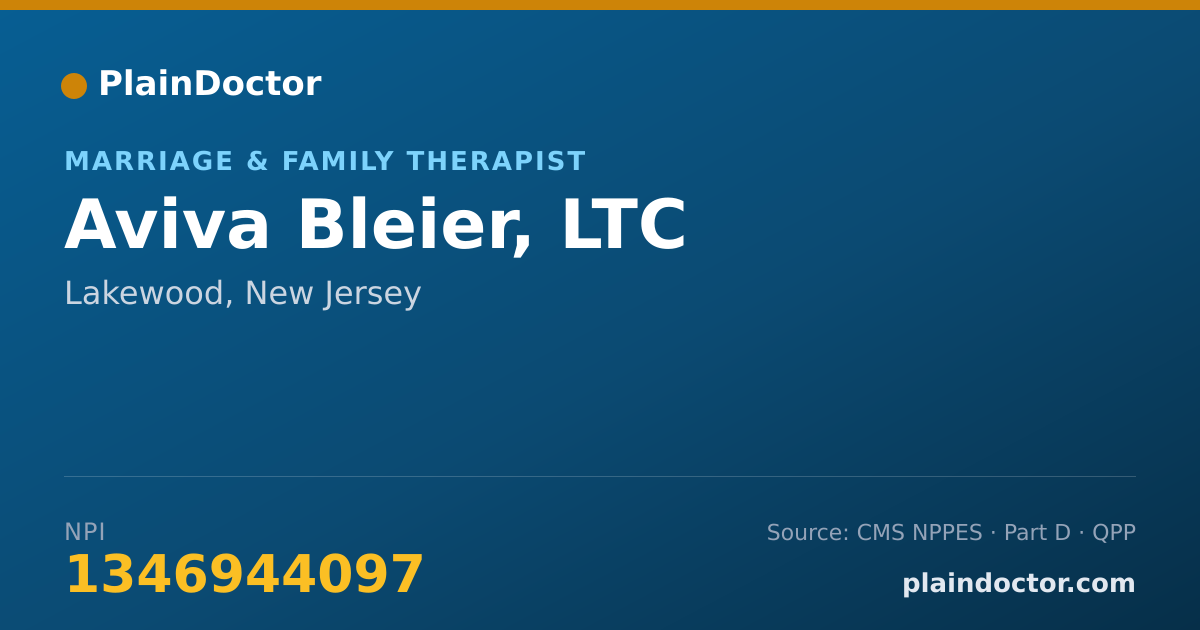 Shareable card for Aviva Bleier, LTC - Marriage & Family Therapist, Lakewood, NJ