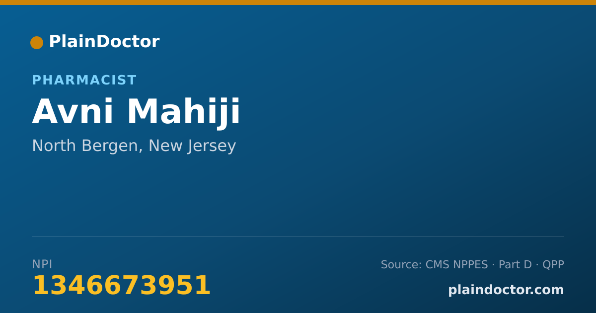 Shareable card for Avni Mahiji - Pharmacist, North Bergen, NJ
