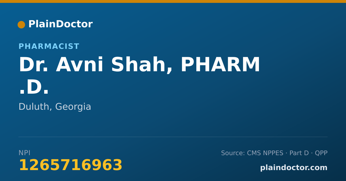 Shareable card for Avni Shah, PHARM .D. - Pharmacist, Duluth, GA