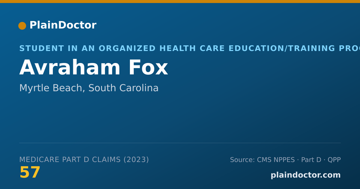 Shareable card for Avraham Fox - Student in an Organized Health Care Education/Training Program, Myrtle Beach, SC
