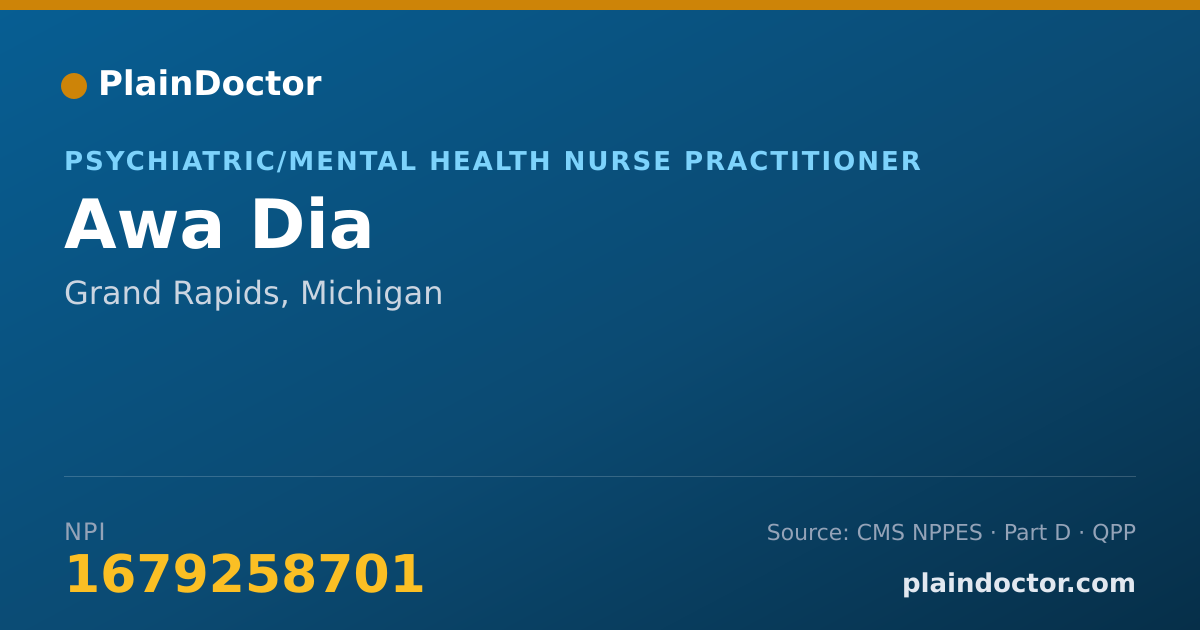 Shareable card for Awa Dia - Psychiatric/Mental Health Nurse Practitioner, Grand Rapids, MI