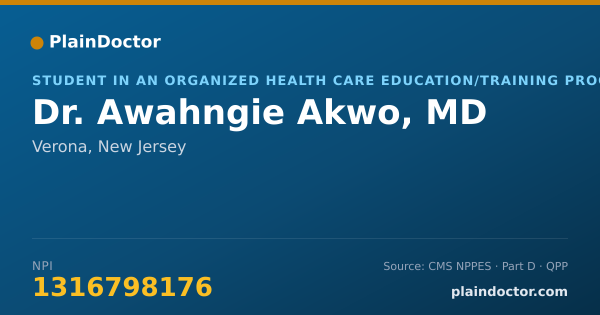 Shareable card for Awahngie Akwo, MD - Student in an Organized Health Care Education/Training Program, Verona, NJ