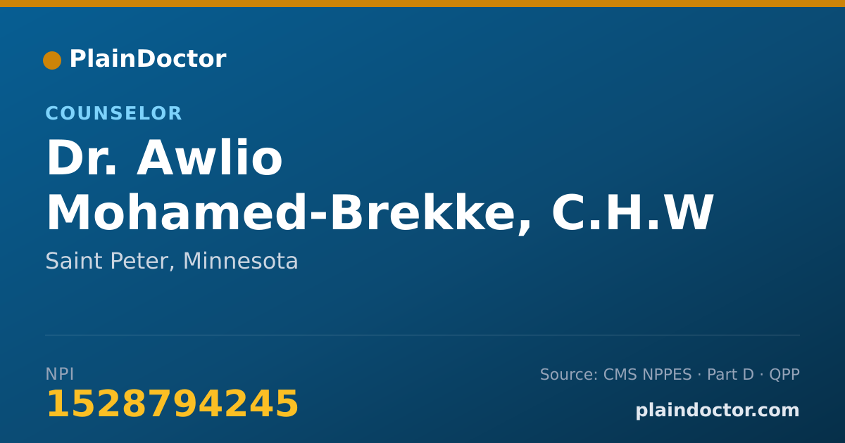 Shareable card for Awlio Mohamed-Brekke, C.H.W - Counselor, Saint Peter, MN
