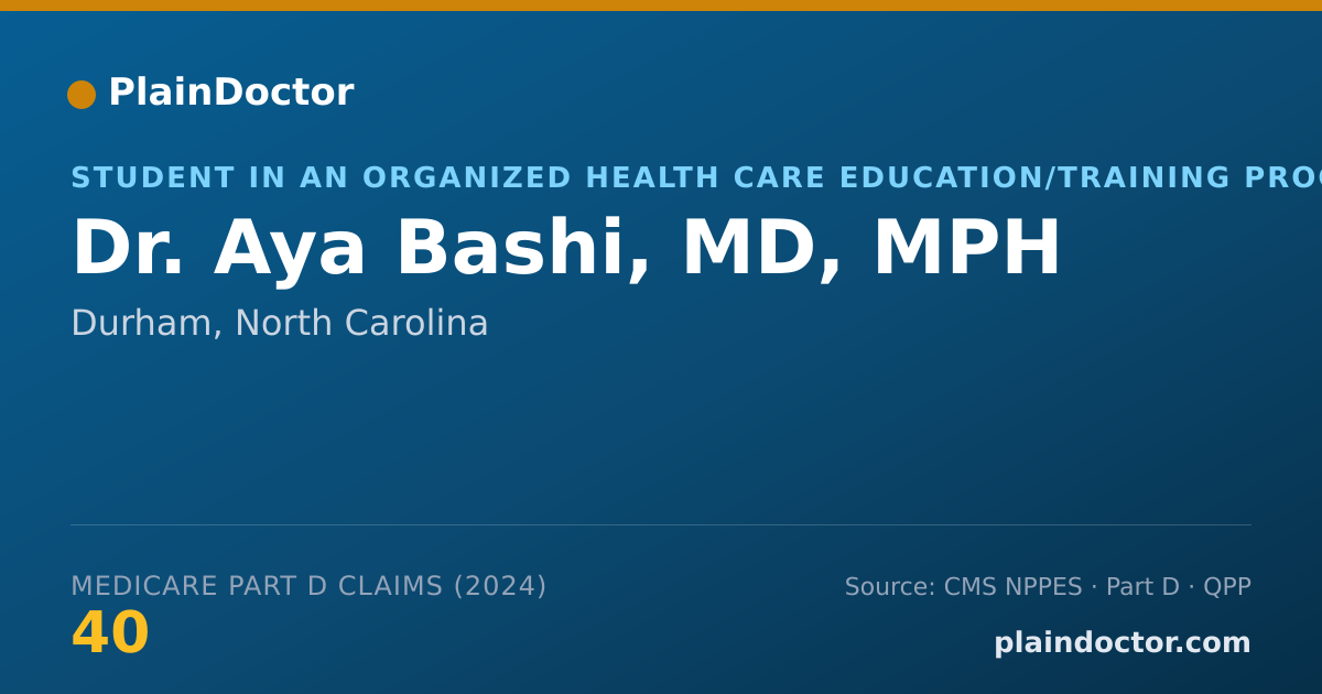 Shareable card for Aya Bashi, MD, MPH - Student in an Organized Health Care Education/Training Program, Durham, NC