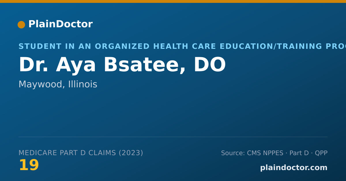 Shareable card for Aya Bsatee, DO - Student in an Organized Health Care Education/Training Program, Maywood, IL