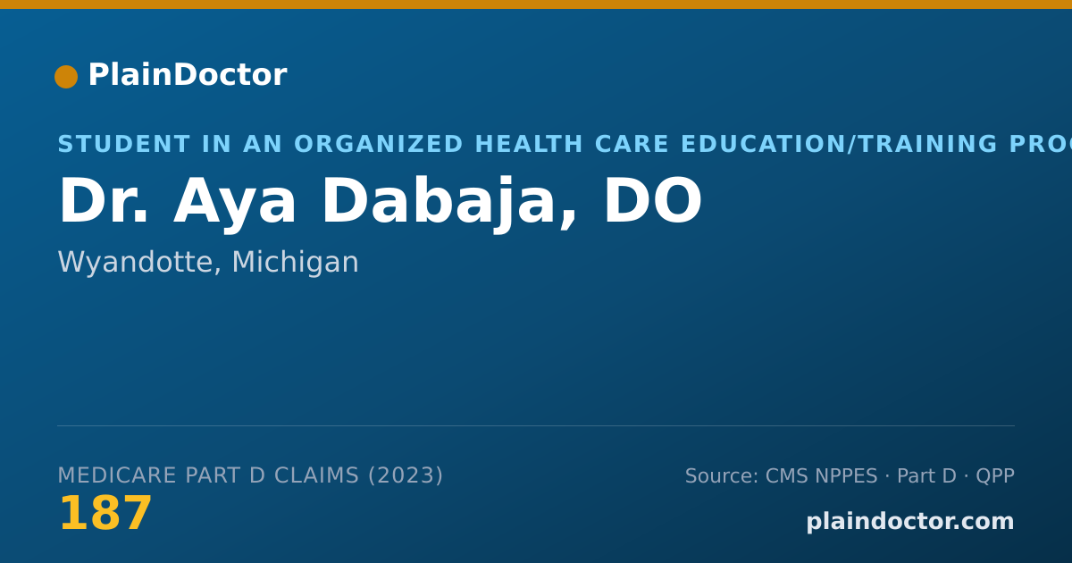 Shareable card for Aya Dabaja, DO - Student in an Organized Health Care Education/Training Program, Wyandotte, MI