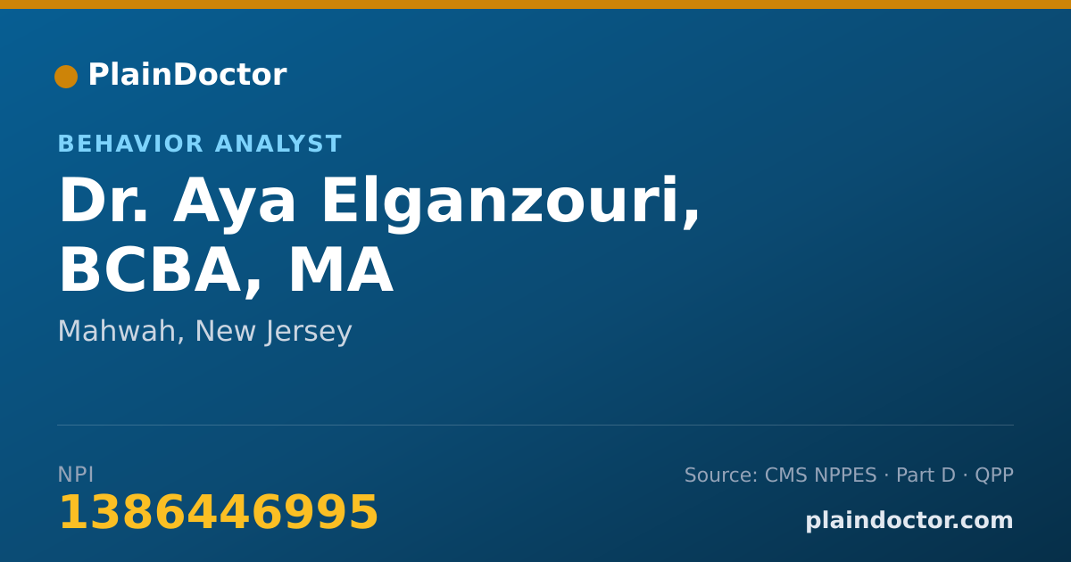 Shareable card for Aya Elganzouri, BCBA, MA - Behavior Analyst, Mahwah, NJ