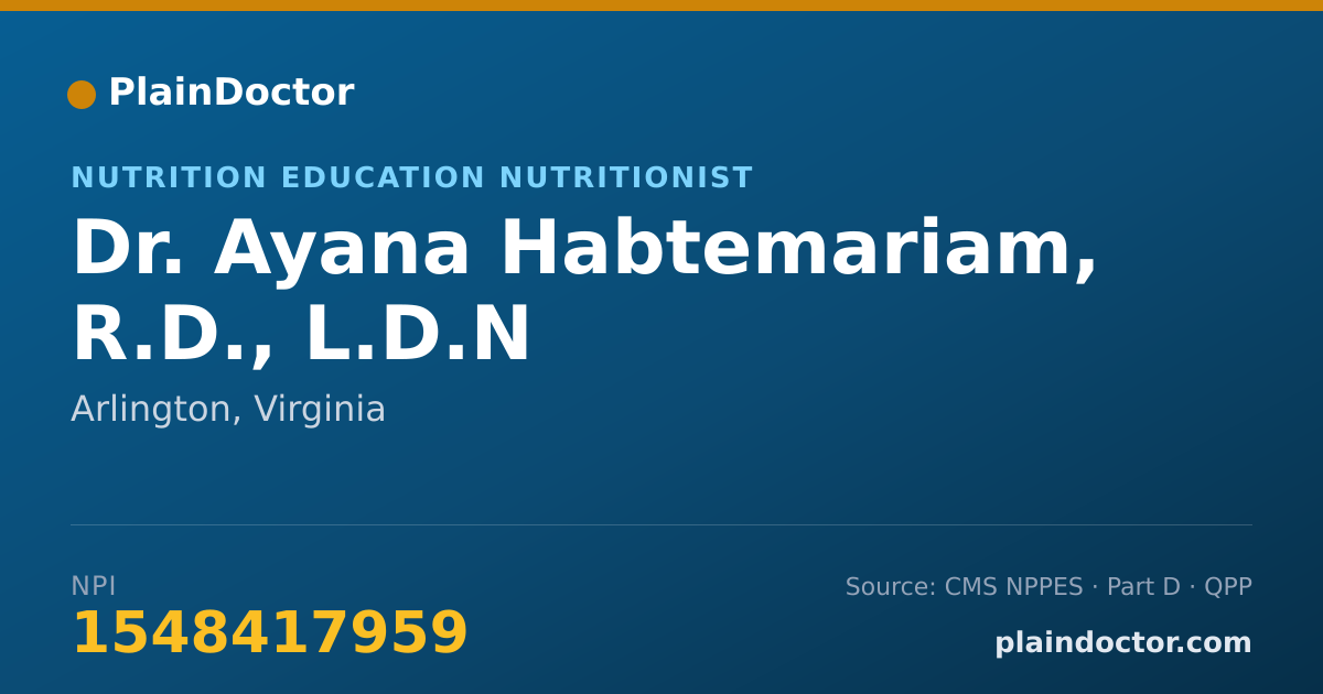 Shareable card for Ayana Habtemariam, R.D., L.D.N - Nutrition Education Nutritionist, Arlington, VA