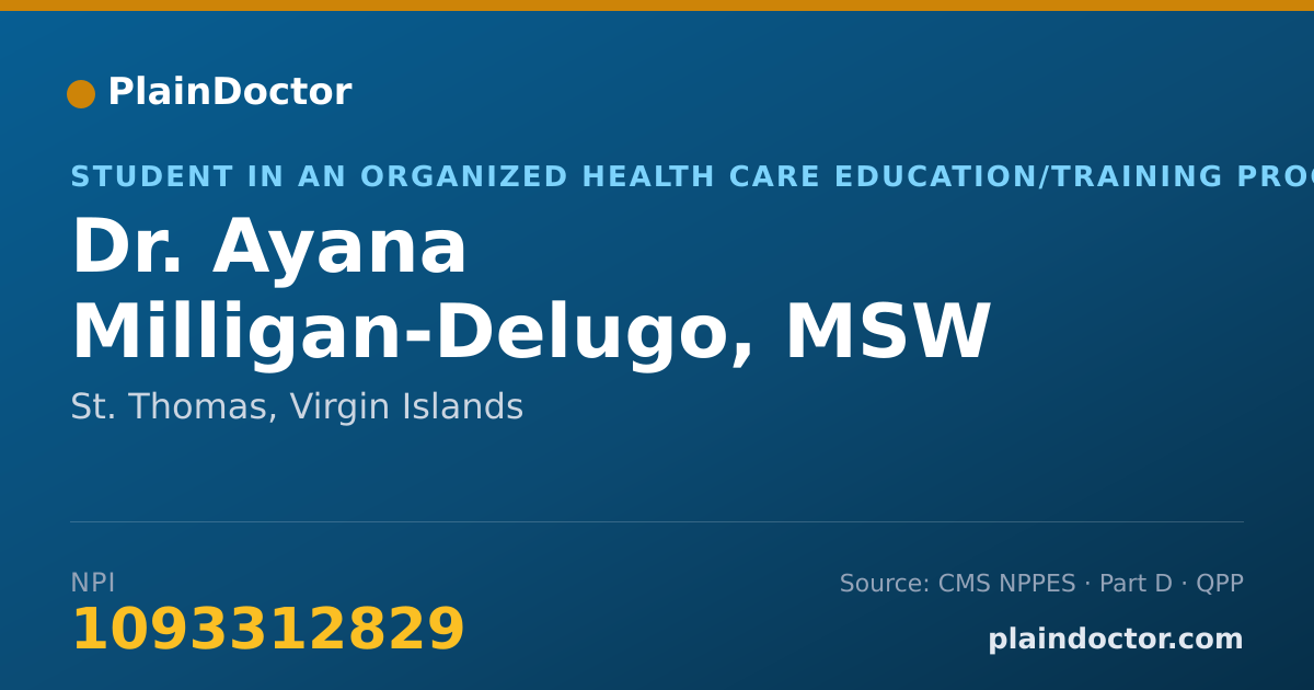 Shareable card for Ayana Milligan-Delugo, MSW - Student in an Organized Health Care Education/Training Program, St. Thomas, VI
