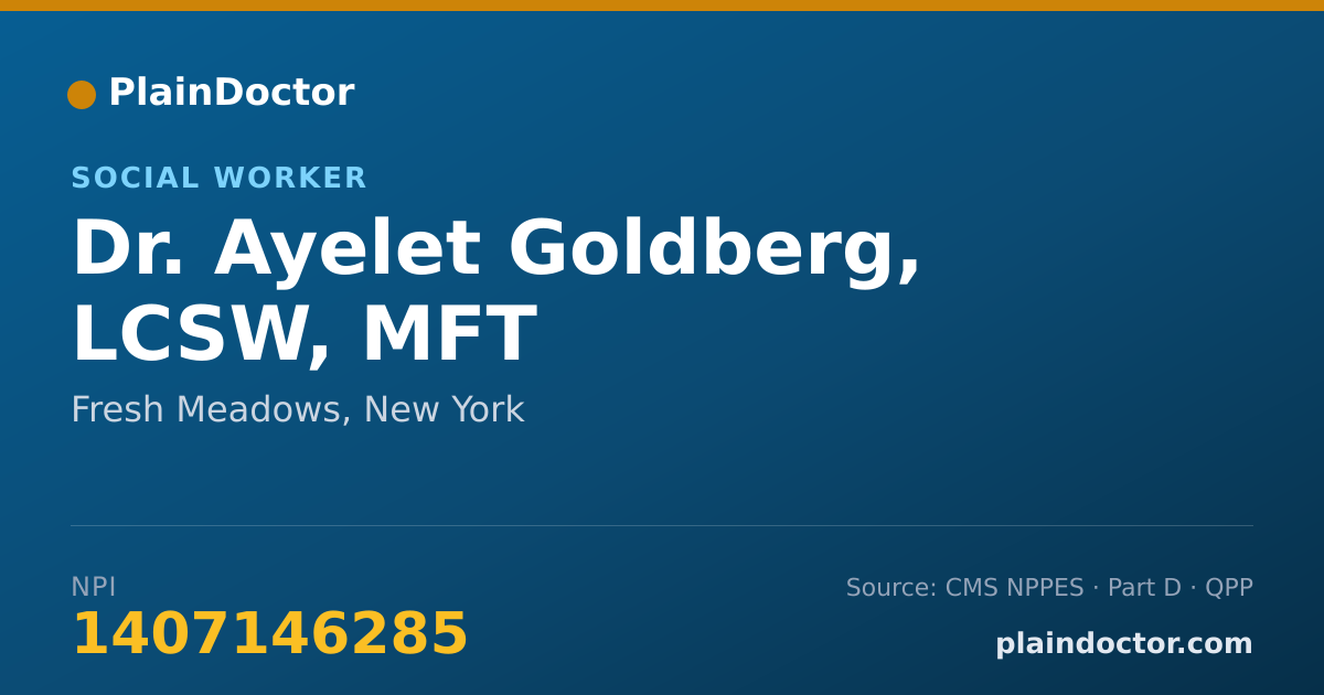 Shareable card for Ayelet Goldberg, LCSW, MFT - Social Worker, Fresh Meadows, NY