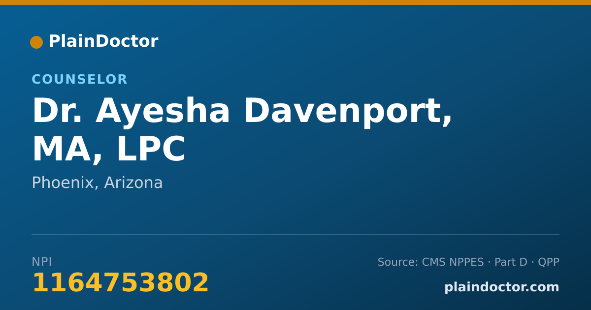 Shareable card for Ayesha Davenport, MA, LPC - Counselor, Phoenix, AZ