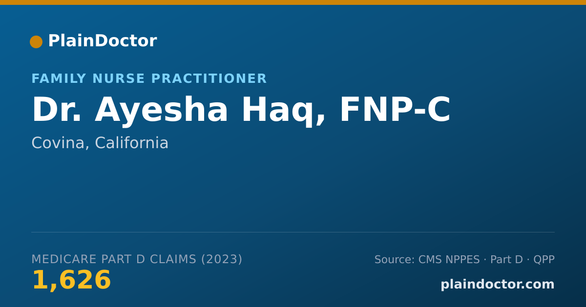 Shareable card for Ayesha Haq, FNP-C - Family Nurse Practitioner, Covina, CA