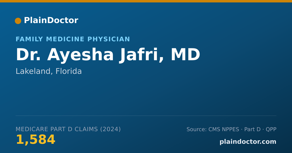 Shareable card for Ayesha Jafri, MD - Family Medicine Physician, Lakeland, FL