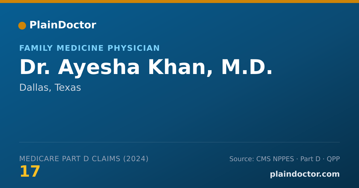 Shareable card for Ayesha Khan, M.D. - Family Medicine Physician, Dallas, TX