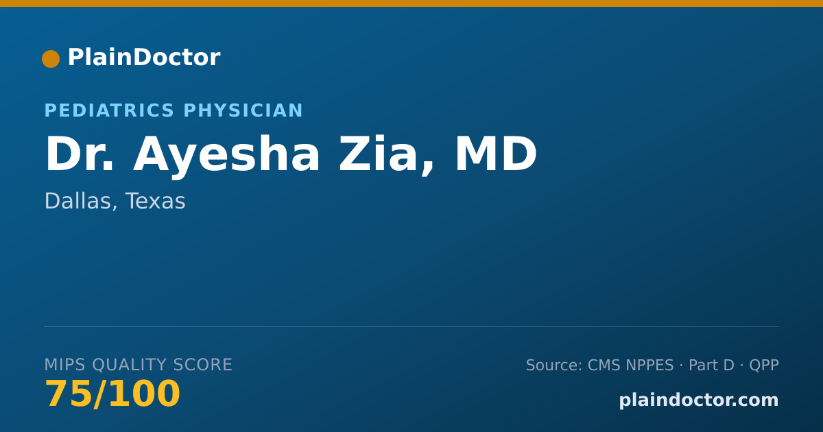 Shareable card for Ayesha Zia, MD - Pediatrics Physician, Dallas, TX