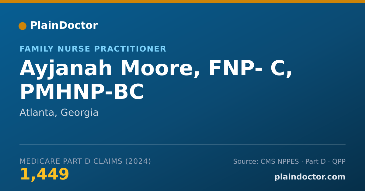 Shareable card for Ayjanah Moore, FNP- C, PMHNP-BC - Family Nurse Practitioner, Atlanta, GA