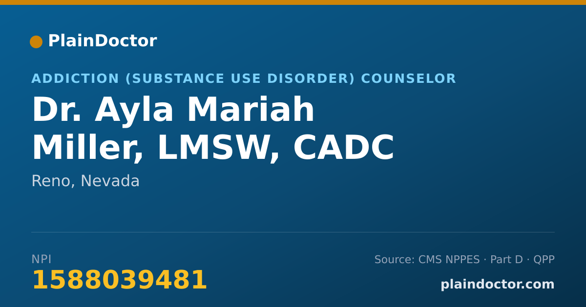 Shareable card for Ayla Mariah Miller, LMSW, CADC - Addiction (Substance Use Disorder) Counselor, Reno, NV
