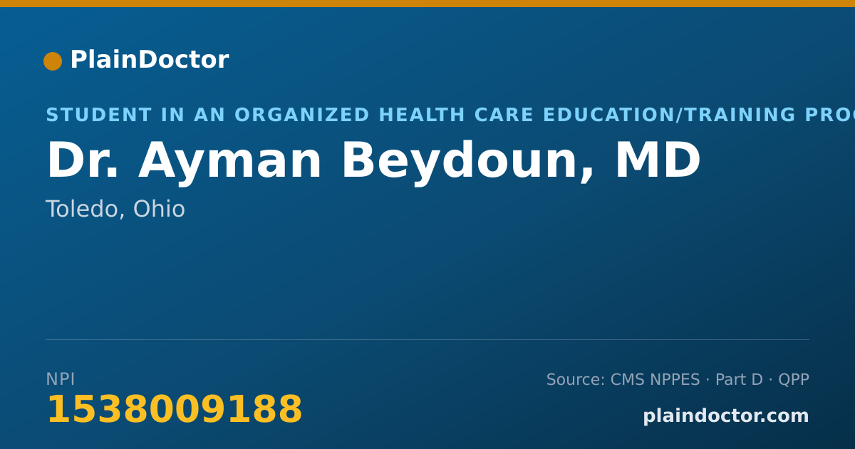 Shareable card for Ayman Beydoun, MD - Student in an Organized Health Care Education/Training Program, Toledo, OH