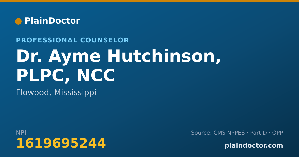 Shareable card for Ayme Hutchinson, PLPC, NCC - Professional Counselor, Flowood, MS
