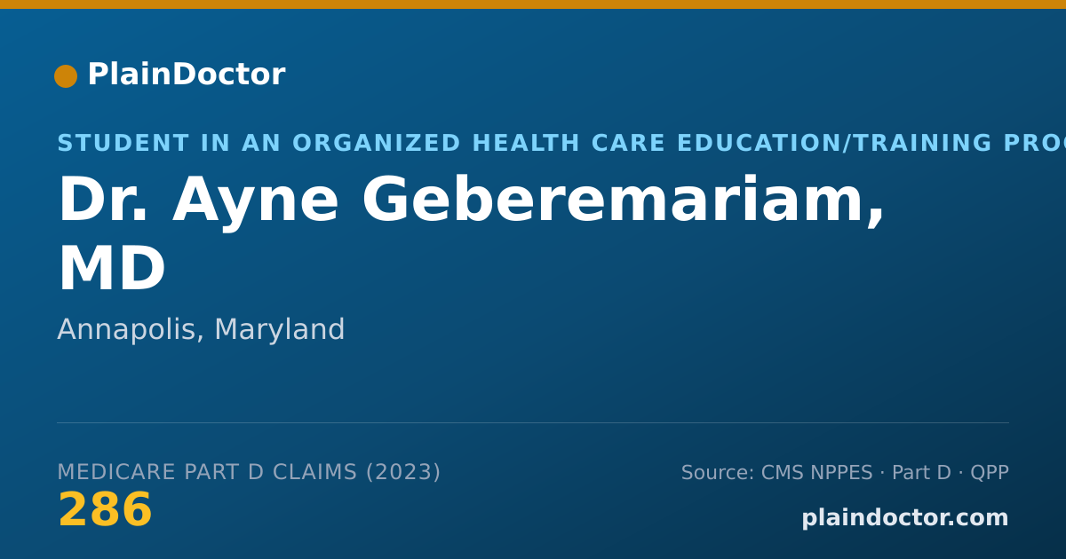 Shareable card for Ayne Geberemariam, MD - Student in an Organized Health Care Education/Training Program, Annapolis, MD
